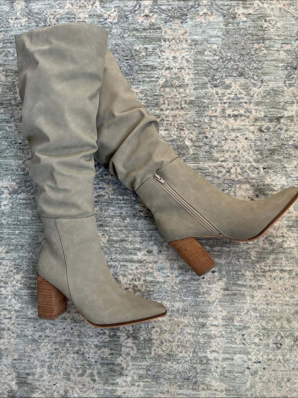 Ccocci Tall Slouchy Knee-High Boots in Taupe w/ Stacked Wood Heel 8